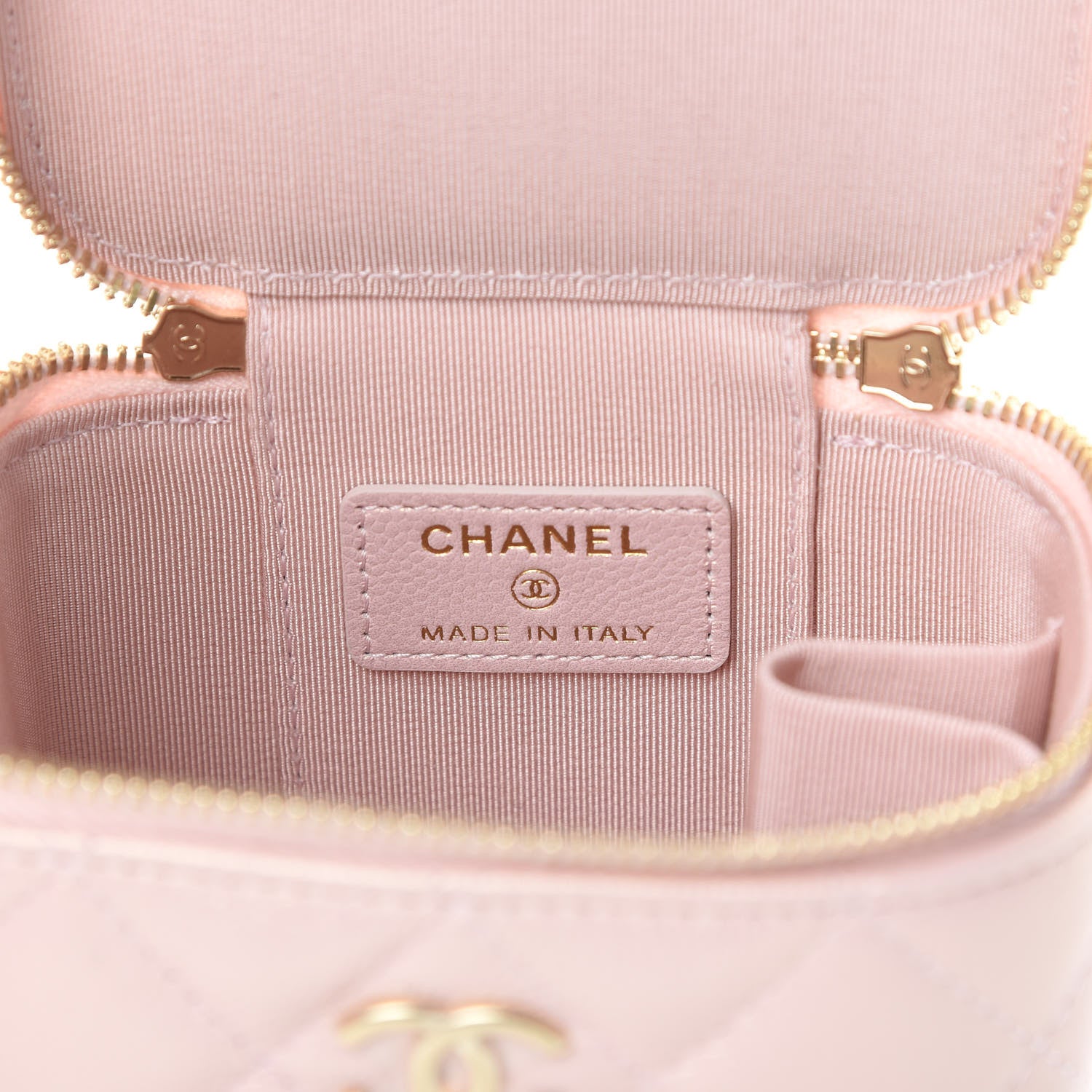 Chanel Iridescent Caviar Quilted Mini Pearl On Top Vanity Case With Chain Light Pink 6 of 7