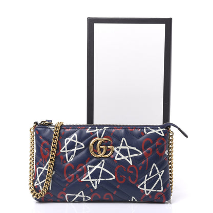 Gucci Calfskin Matelasse GucciGhost Mini GG Marmont Chain Bag Blue Agata Hibiscus Red 9 of 9