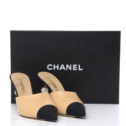 Chanel Goatskin Grosgrain Cap Toe Pearl Mule 36 Beige Black 11 of 11