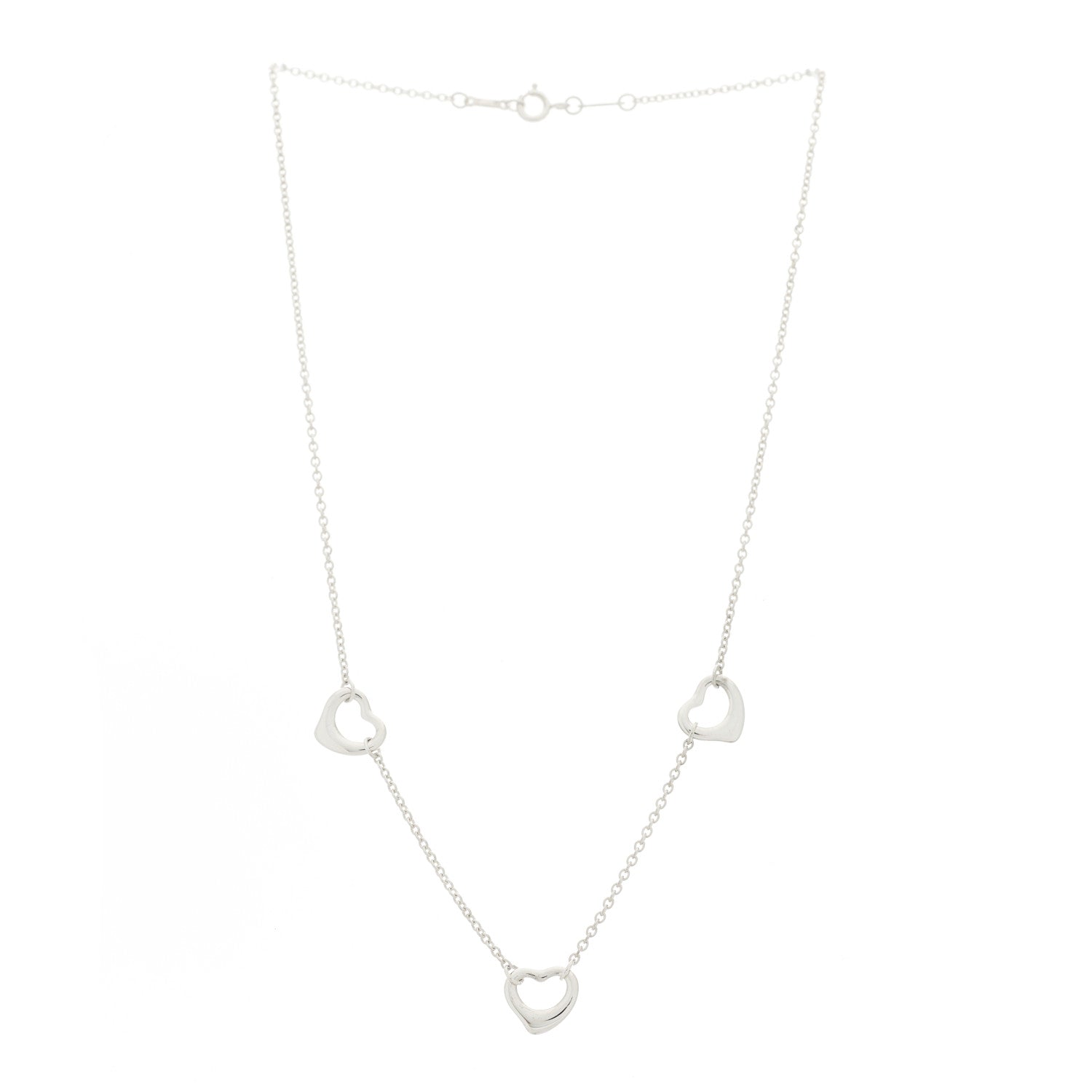 Tiffany Sterling Silver Elsa Peretti 3 Open Hearts Necklace 3 of 7