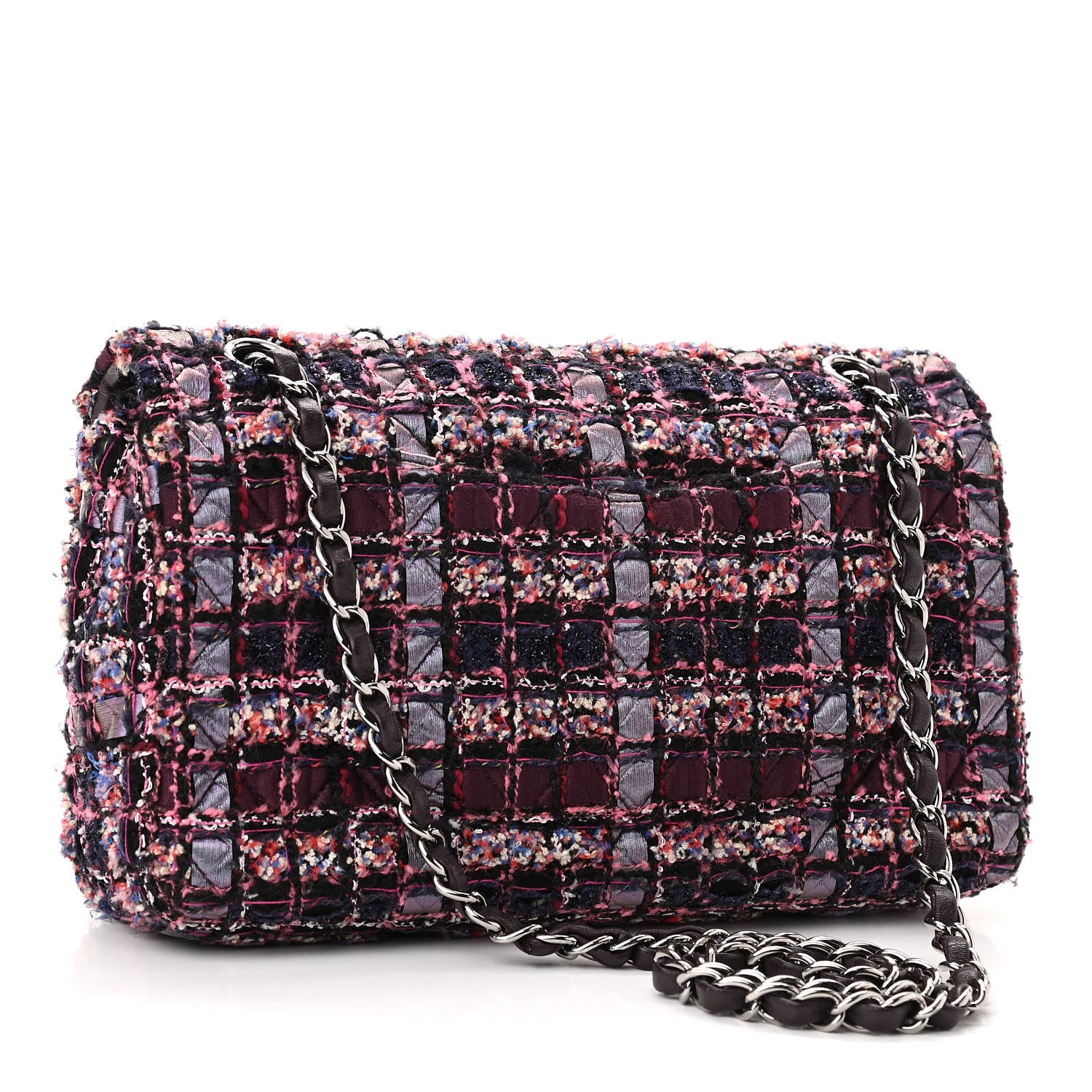 Chanel Tweed Quilted Medium Double Flap Dark Purple 3 of 10