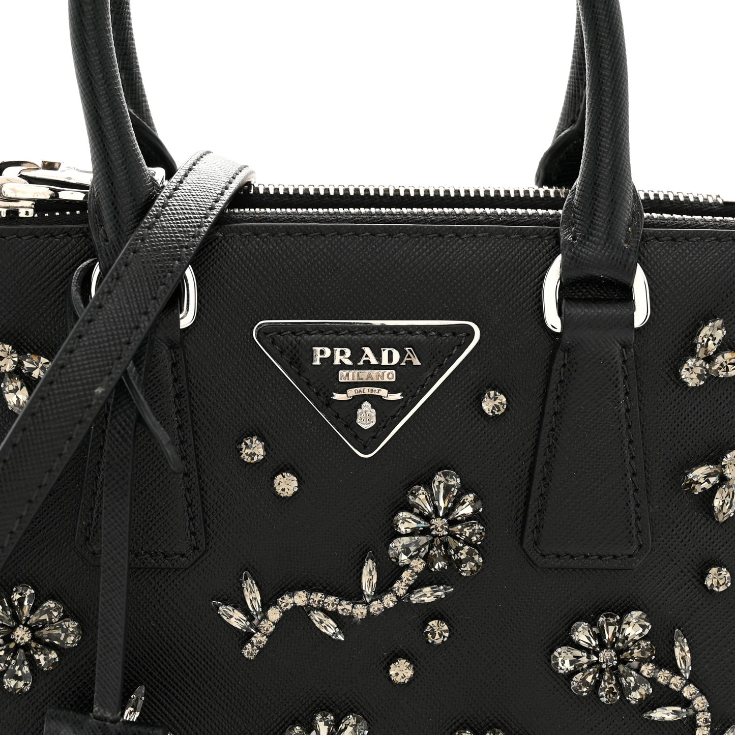 Saffiano Lux Crystal Mini Galleria Double Zip Tote Black