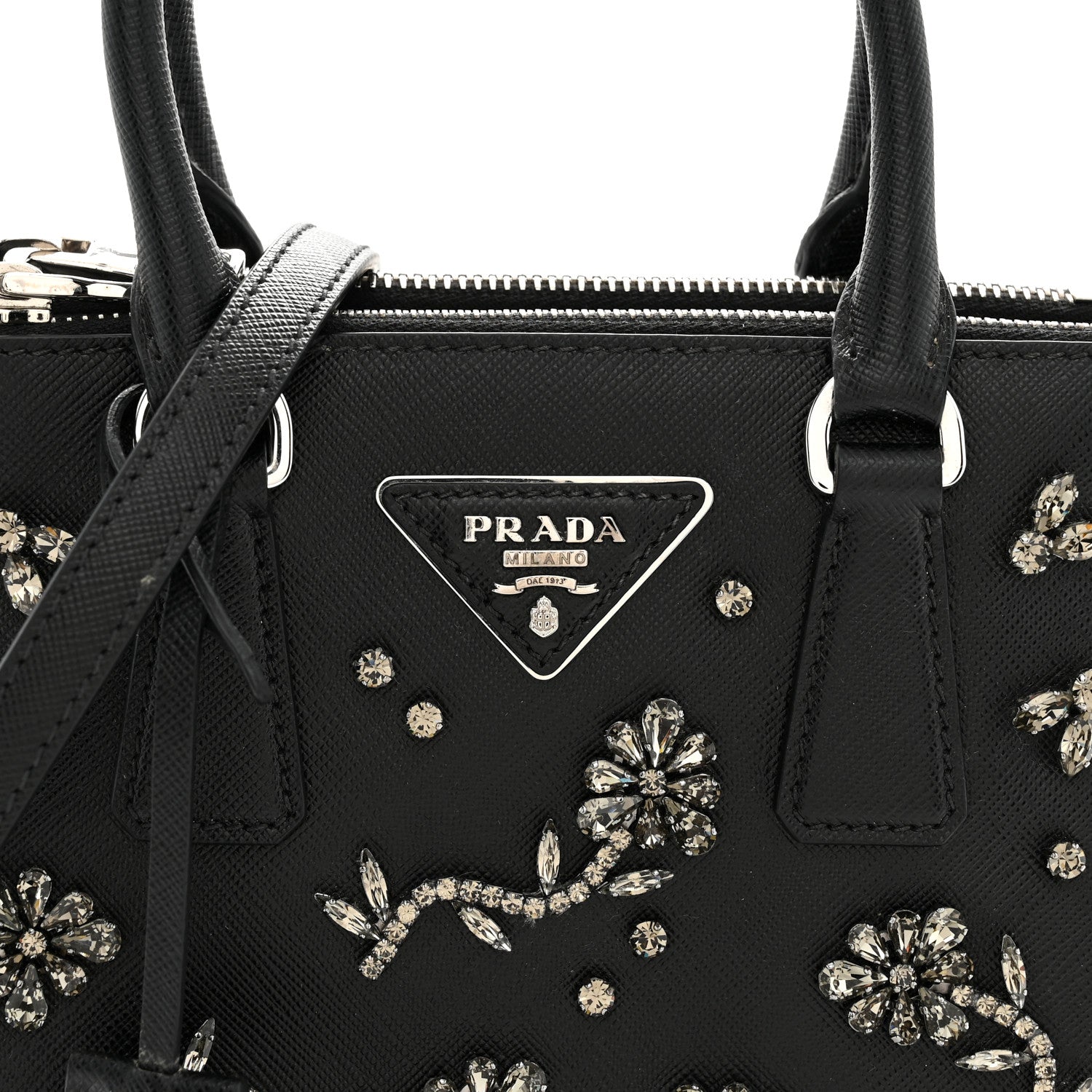 Prada Saffiano Lux Crystal Mini Galleria Double Zip Tote Black 8 of 13