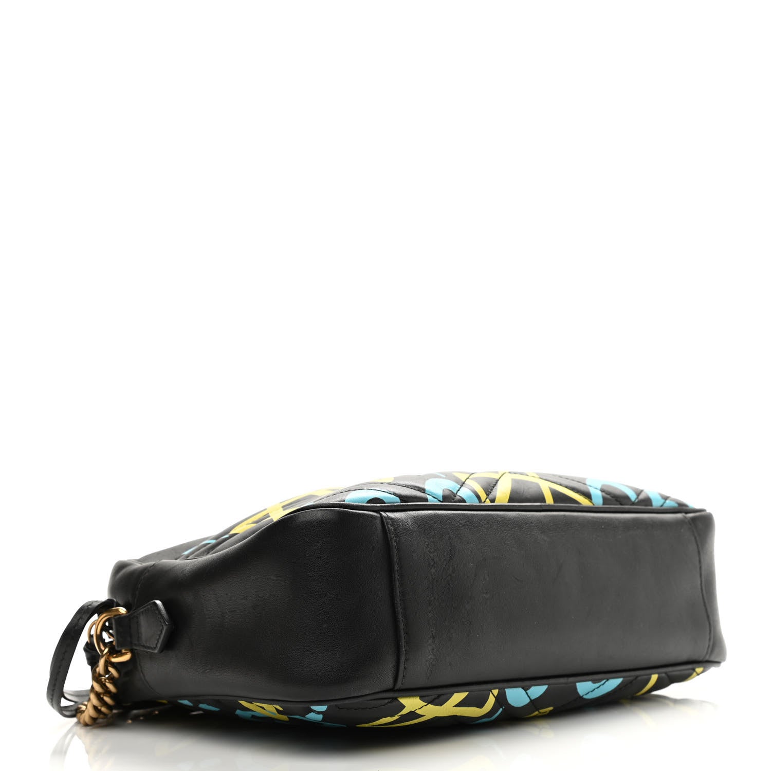 Gucci Calfskin Matelasse GucciGhost Medium GG Marmont Chain Shoulder Bag Black New Acquamarine 4 of 12