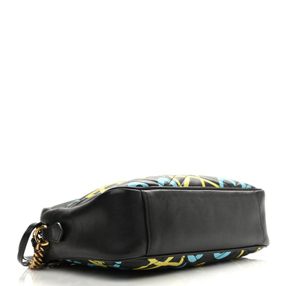 Gucci Calfskin Matelasse GucciGhost Medium GG Marmont Chain Shoulder Bag Black New Acquamarine 4 of 12