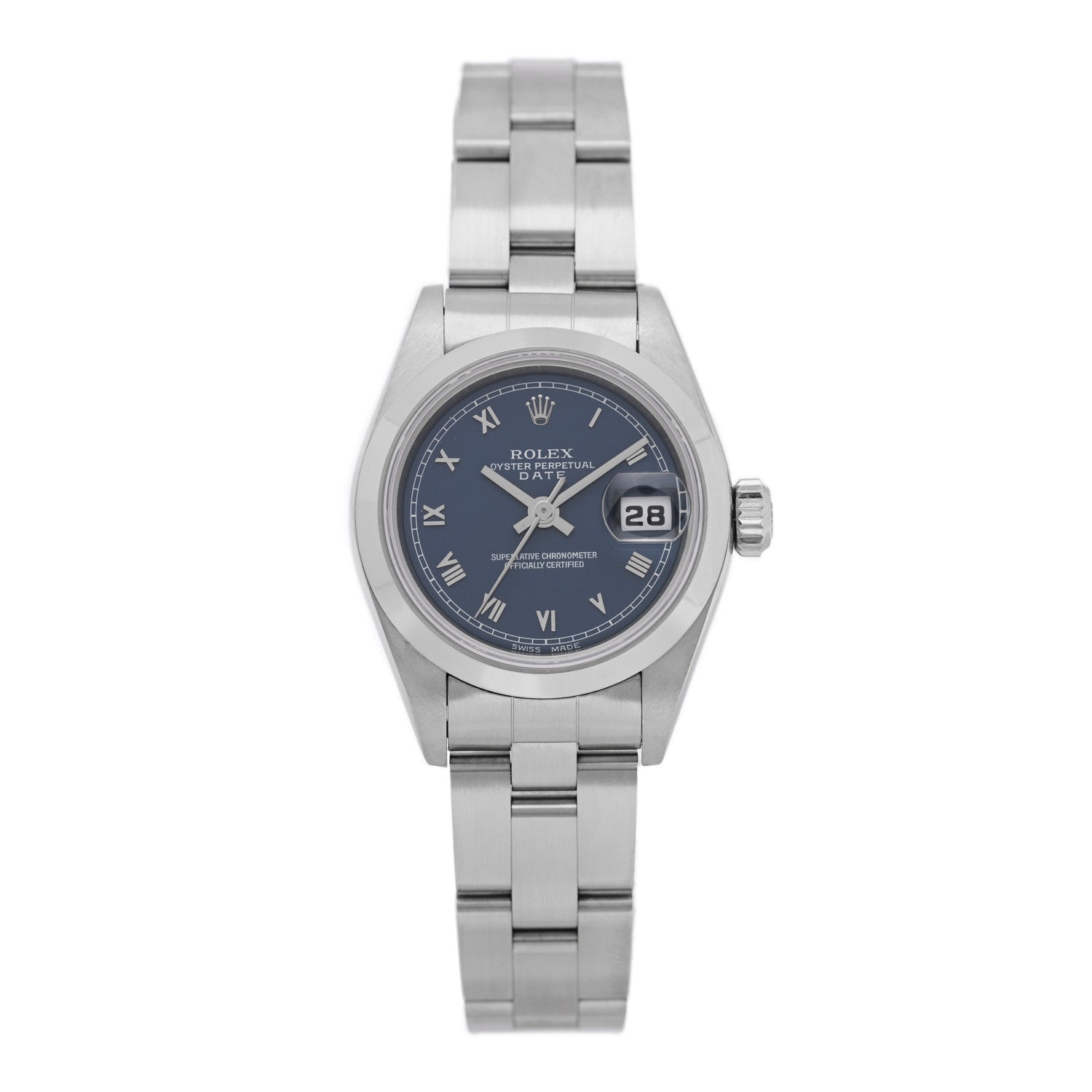 Rolex Stainless Steel 26mm Oyster Perpetual Date Watch Blue Roman 69160 1 of 4