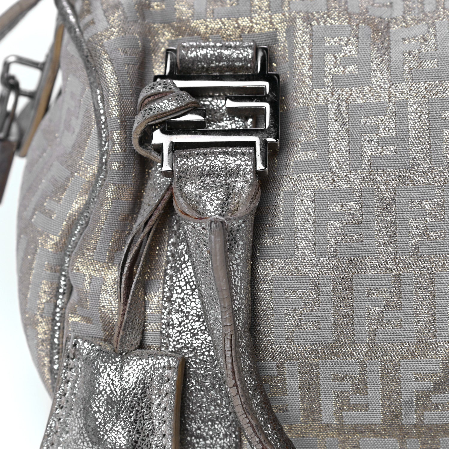 Fendi Metallic Jacquard Zucchino Mini Forever Boston Gold Silver 41 of 41