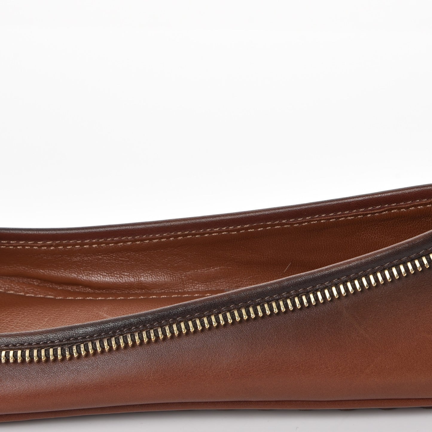 Calfskin Zip Oxford Ballerina Flats 35.5 Cognac