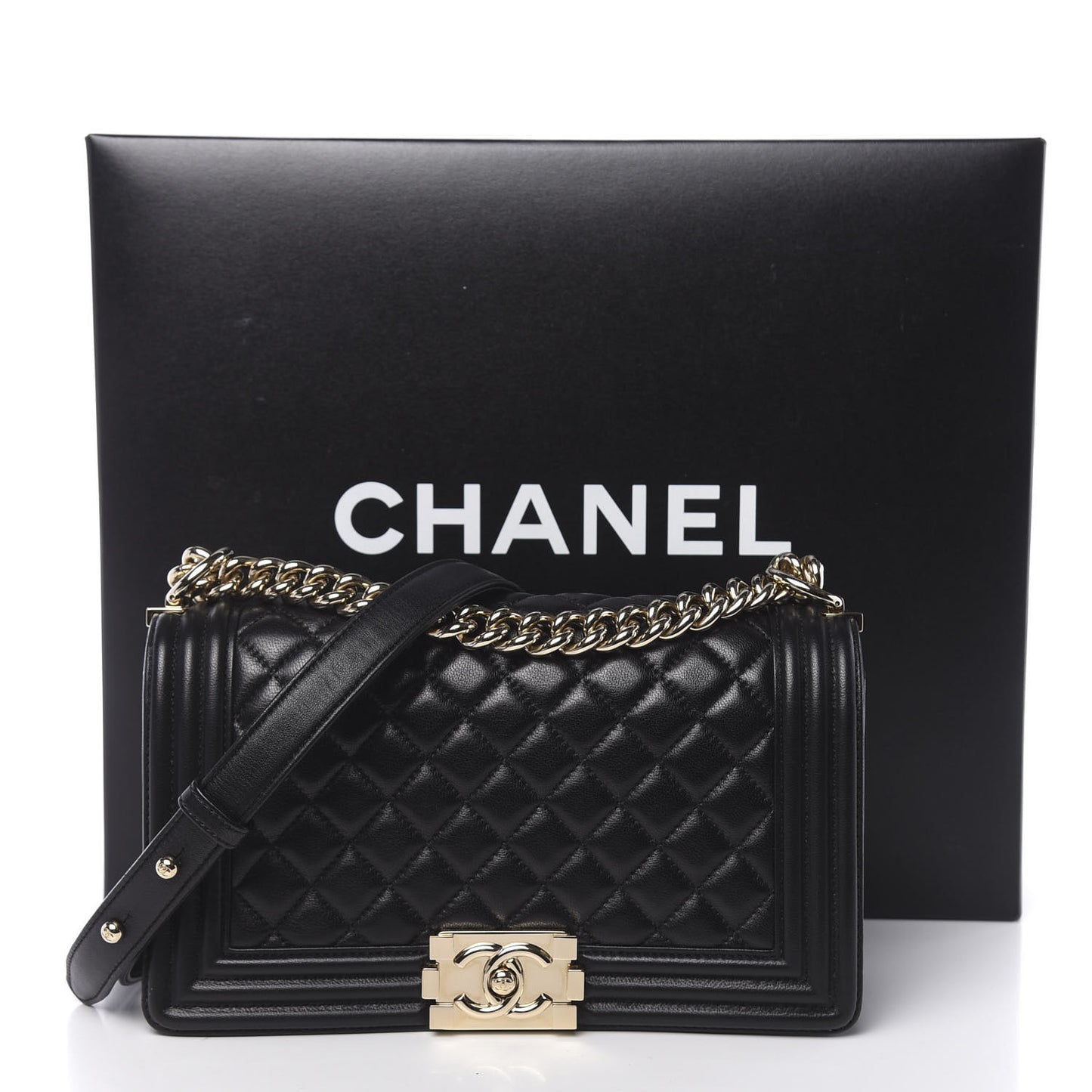 Lambskin Quilted Medium Boy Flap Black