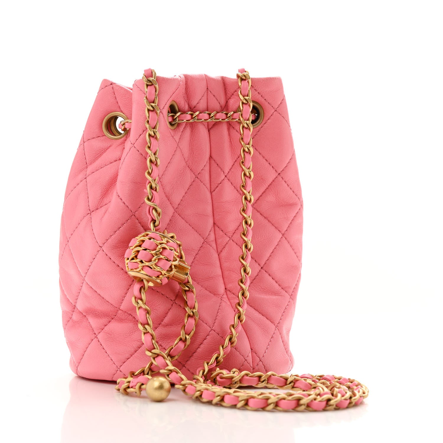 Chanel Lambskin Quilted Pearl Crush Drawstring Bag Pink 3 of 11