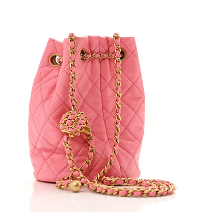 Chanel Lambskin Quilted Pearl Crush Drawstring Bag Pink 3 of 11