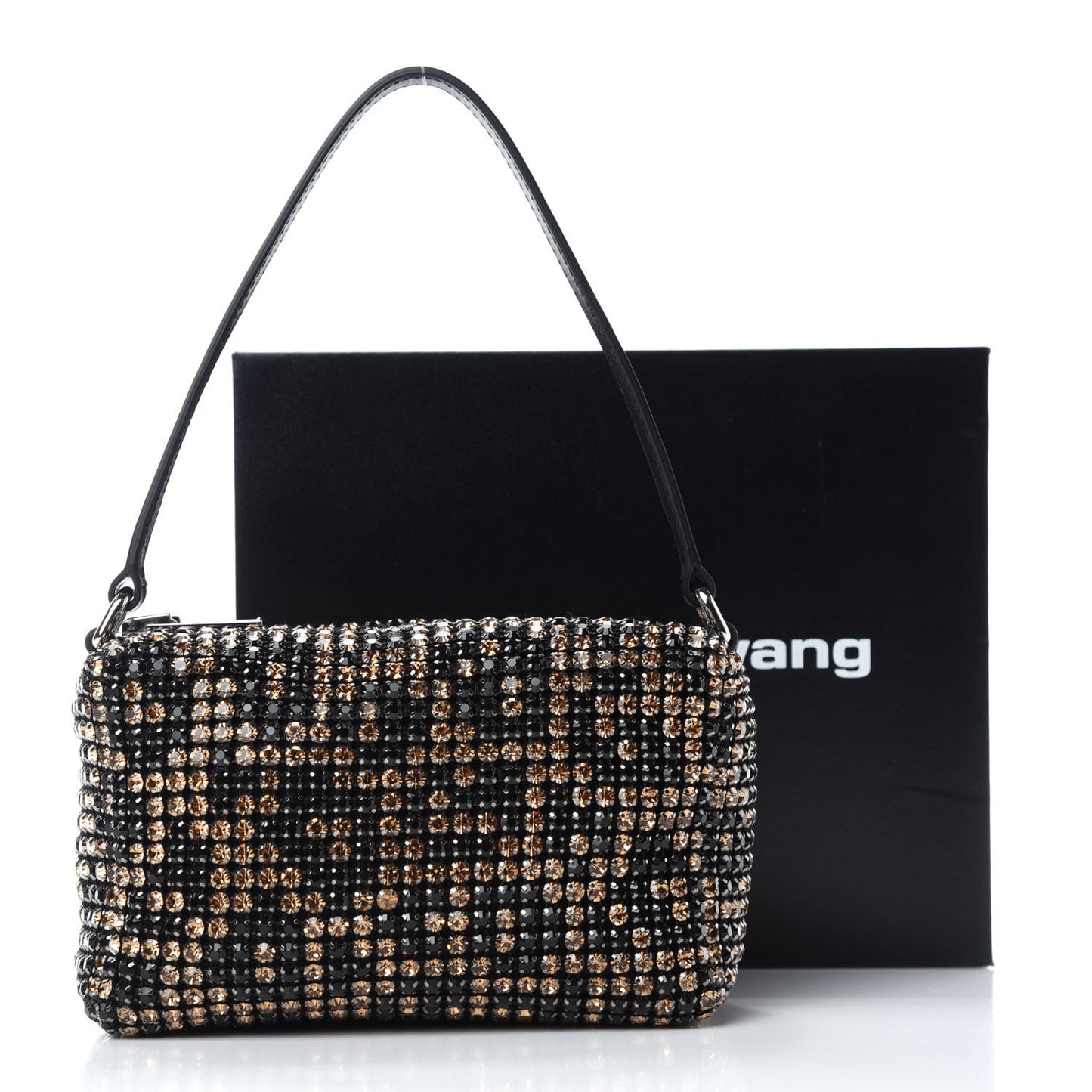 Mesh Crystal Rhinestone Leopard Mini Heiress Pouch Black Brown