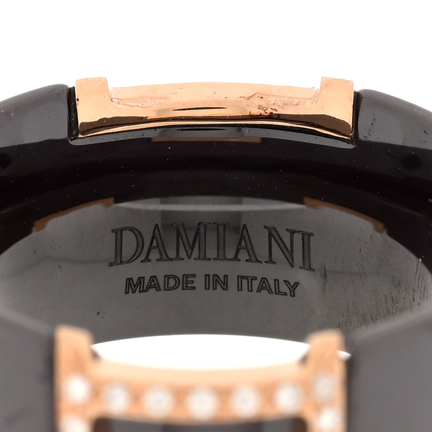 Damiani 18K Pink Gold Ceramic Diamond D Icon Ring 52 6  Black 4 of 4