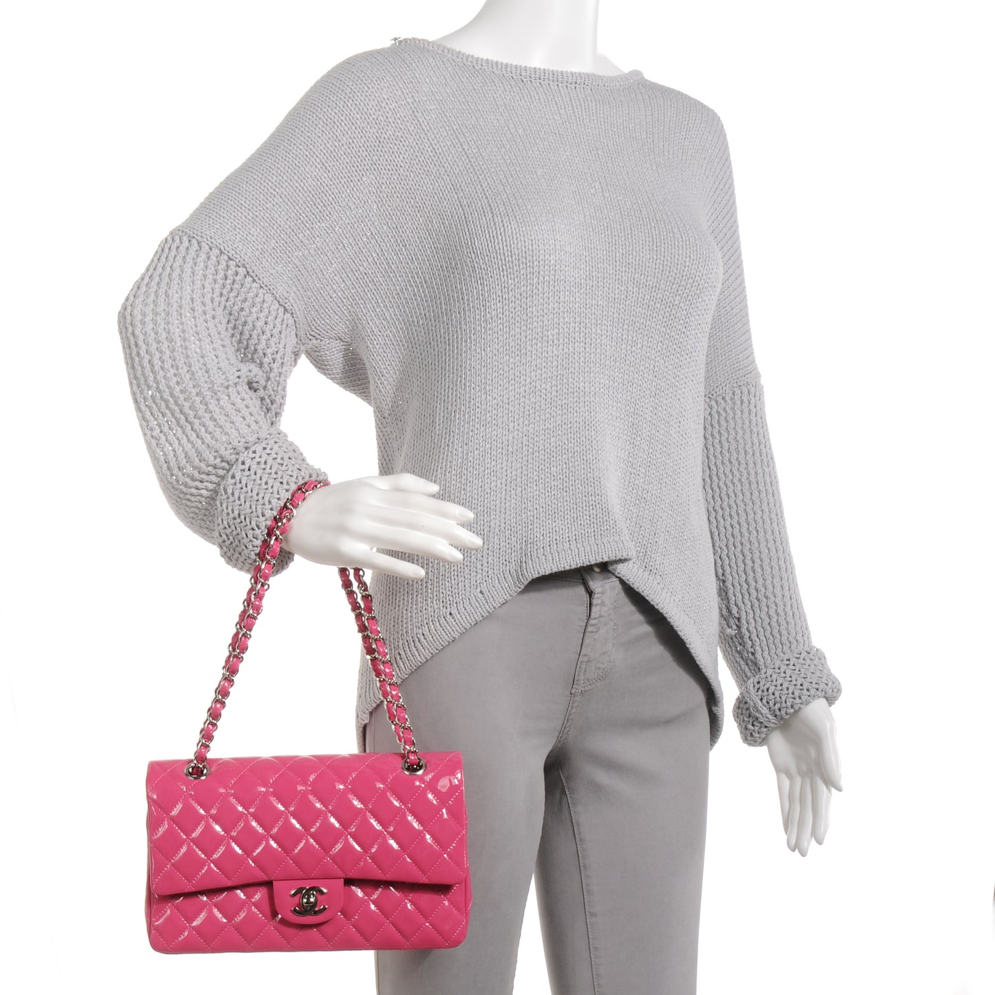 Patent Quilted Medium Double Flap Pink