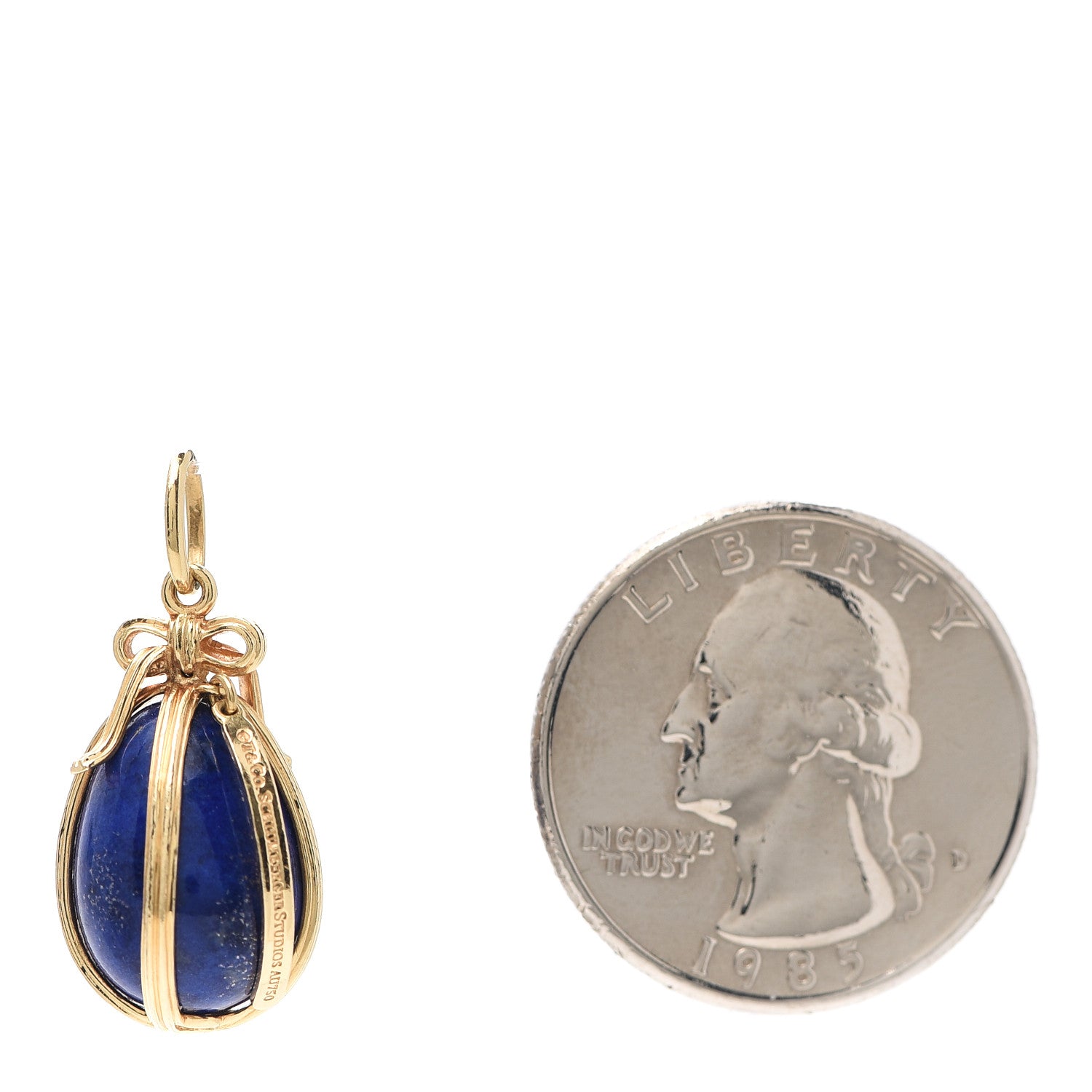 Tiffany 18K Yellow Gold Lapis Lazuli Schlumberger Egg Charm 2 of 5