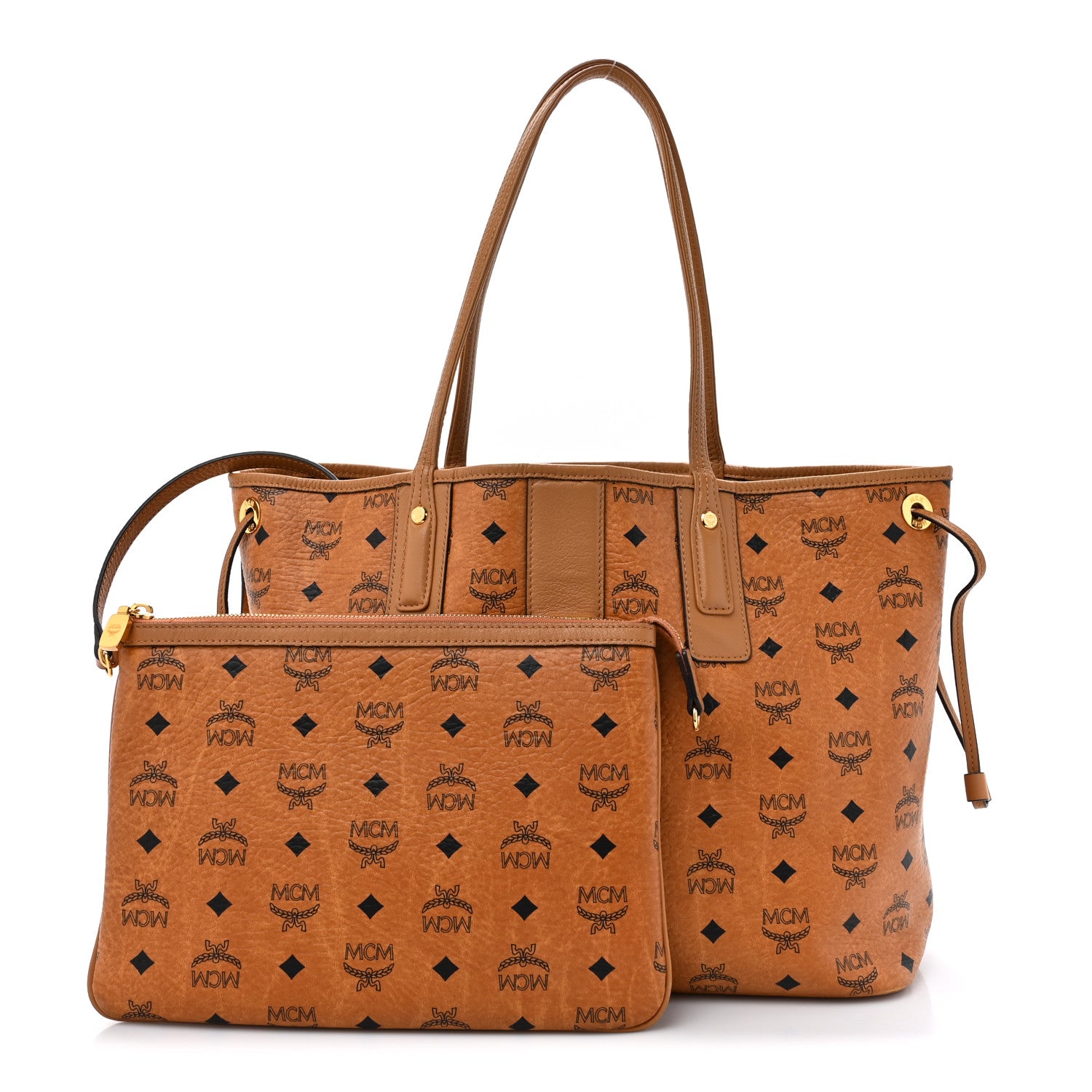 MCM Visetos Medium Liz Reversible Shopper Tote Cognac 3 of 27