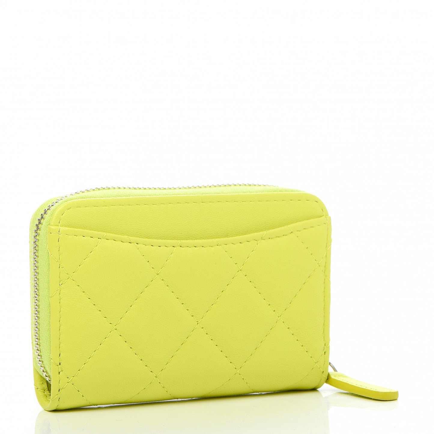 Lambskin Quilted Zip Coin Purse Wallet Neon Yellow