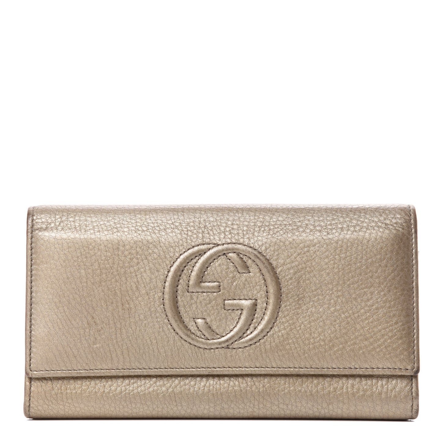 Metallic Pebbled Calfskin Large Soho Continental Wallet Golden Beige