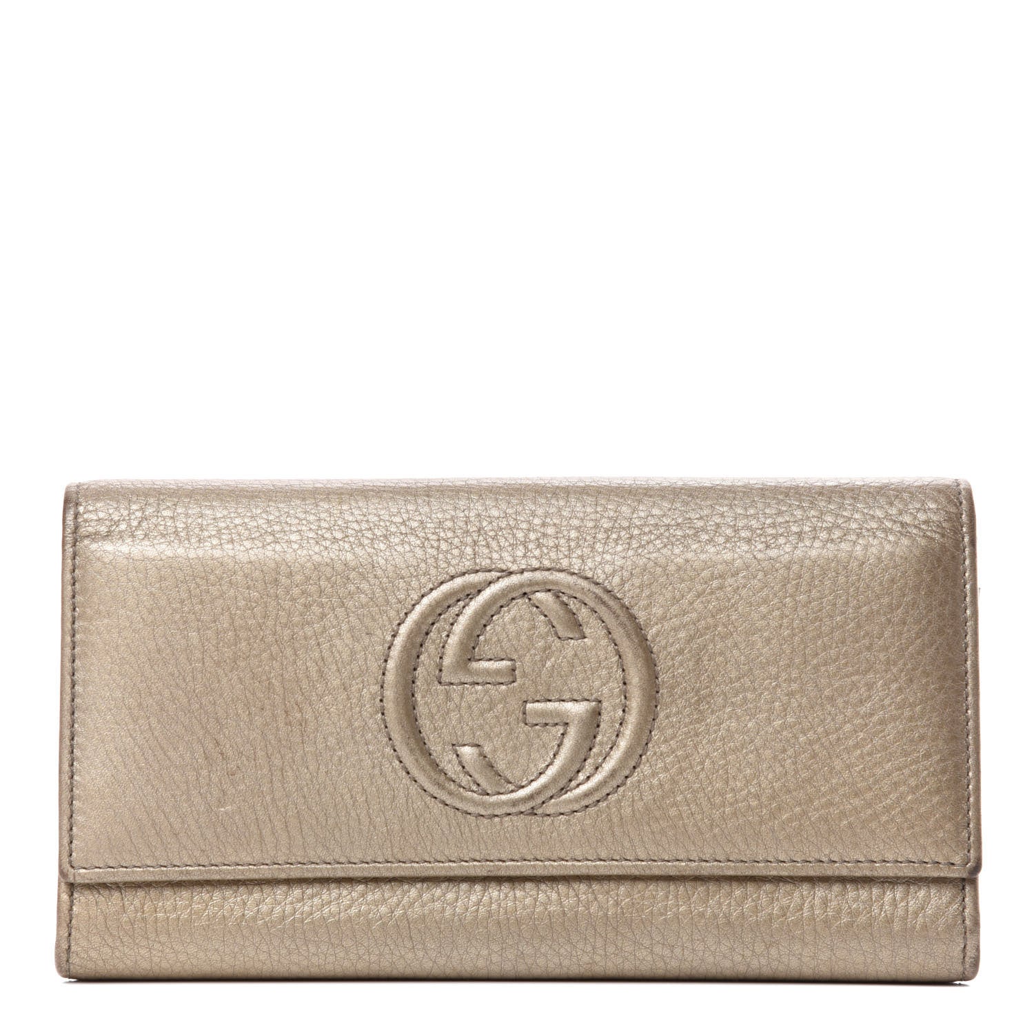 Gucci Metallic Pebbled Calfskin Large Soho Continental Wallet Golden Beige 1 of 6