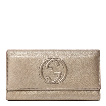 Gucci Metallic Pebbled Calfskin Large Soho Continental Wallet Golden Beige 1 of 6
