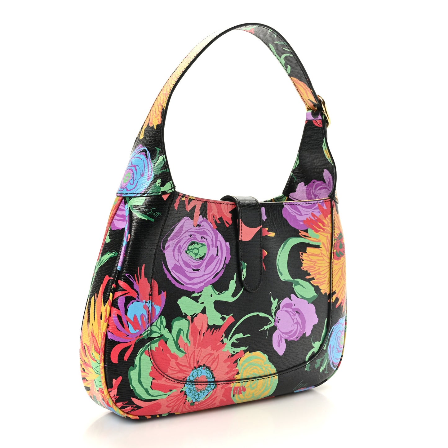 X KEN SCOTT New Shangai Calfskin Jenny Floral Print Small Jackie 1961 Hobo Black Pink