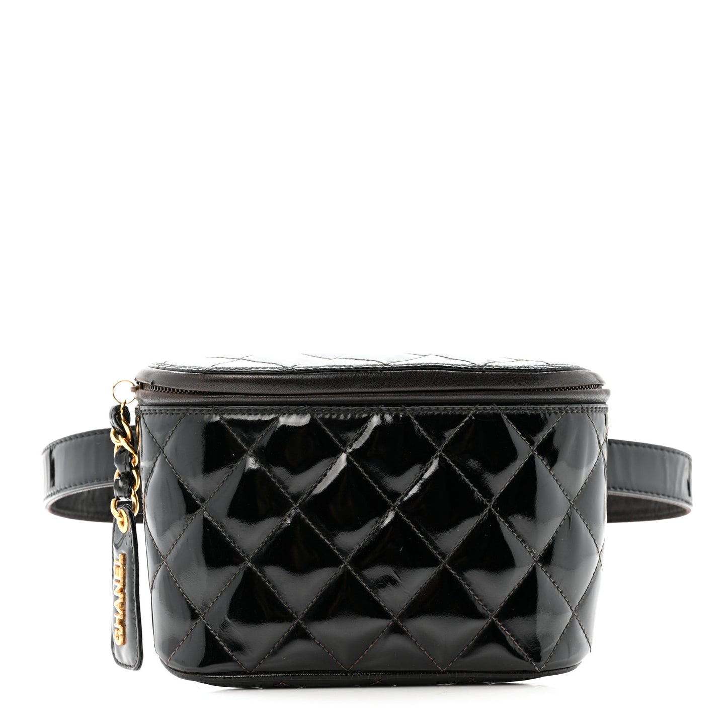 Patent Calfskin Quilted Waist Belt Bag 70 28 Black