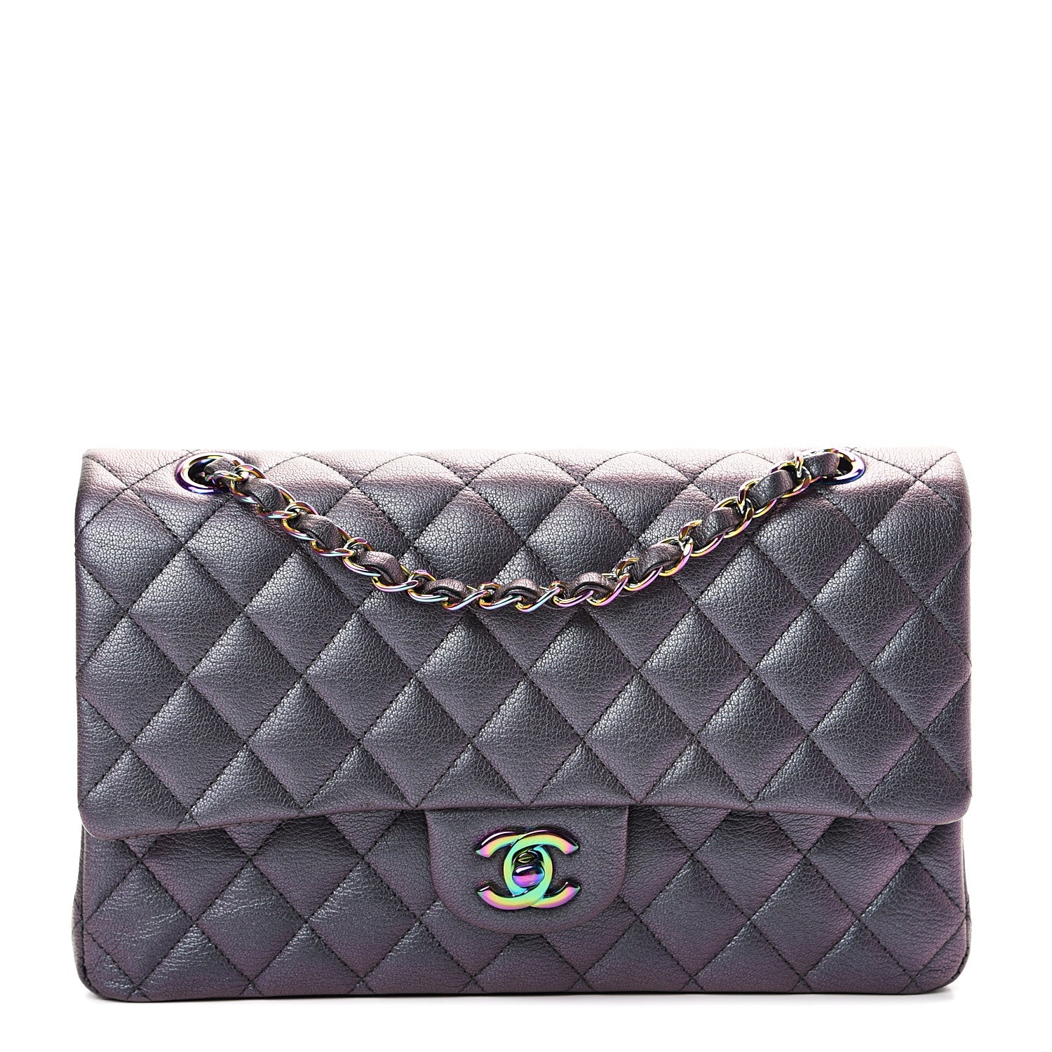 Chanel Iridescent Goatskin Quilted Medium Double Flap Purple 1 of 12