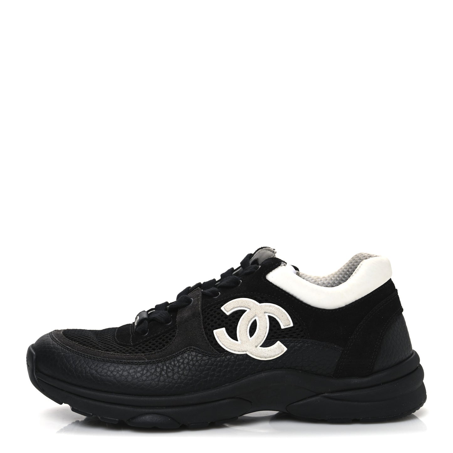 Mesh Suede Grained Calfskin Womens CC Sneakers 39 Black White