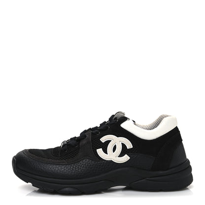 Chanel Mesh Suede Grained Calfskin Womens CC Sneakers 39 Black White 1 of 10