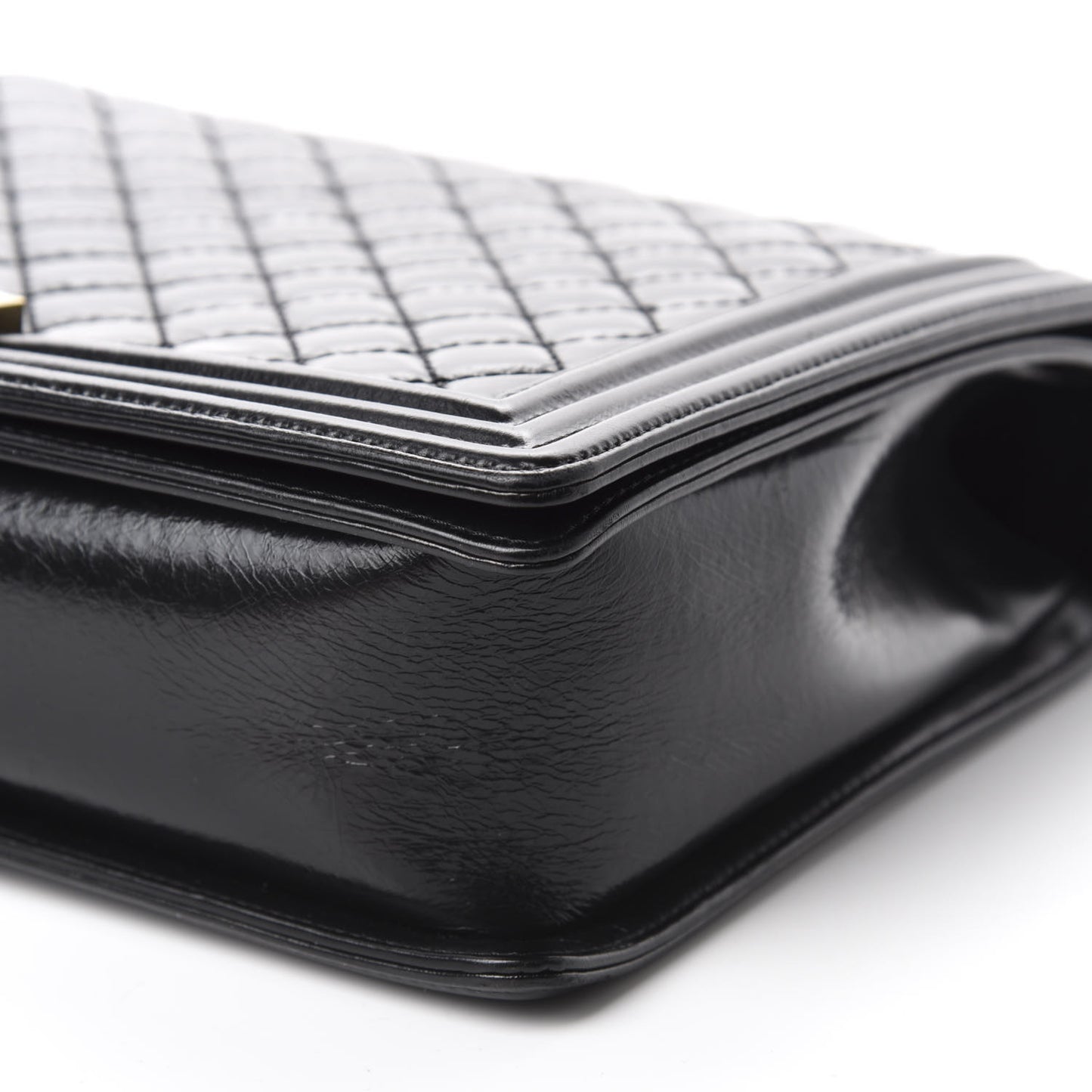 Glazed Calfskin Quilted Large Boy Flap Black