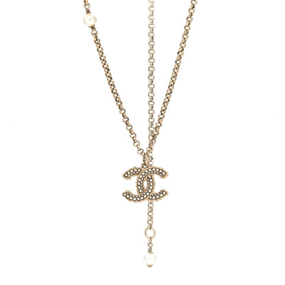 Chanel Pearl CC Pendant Necklace Golden Pearly White 1 of 5