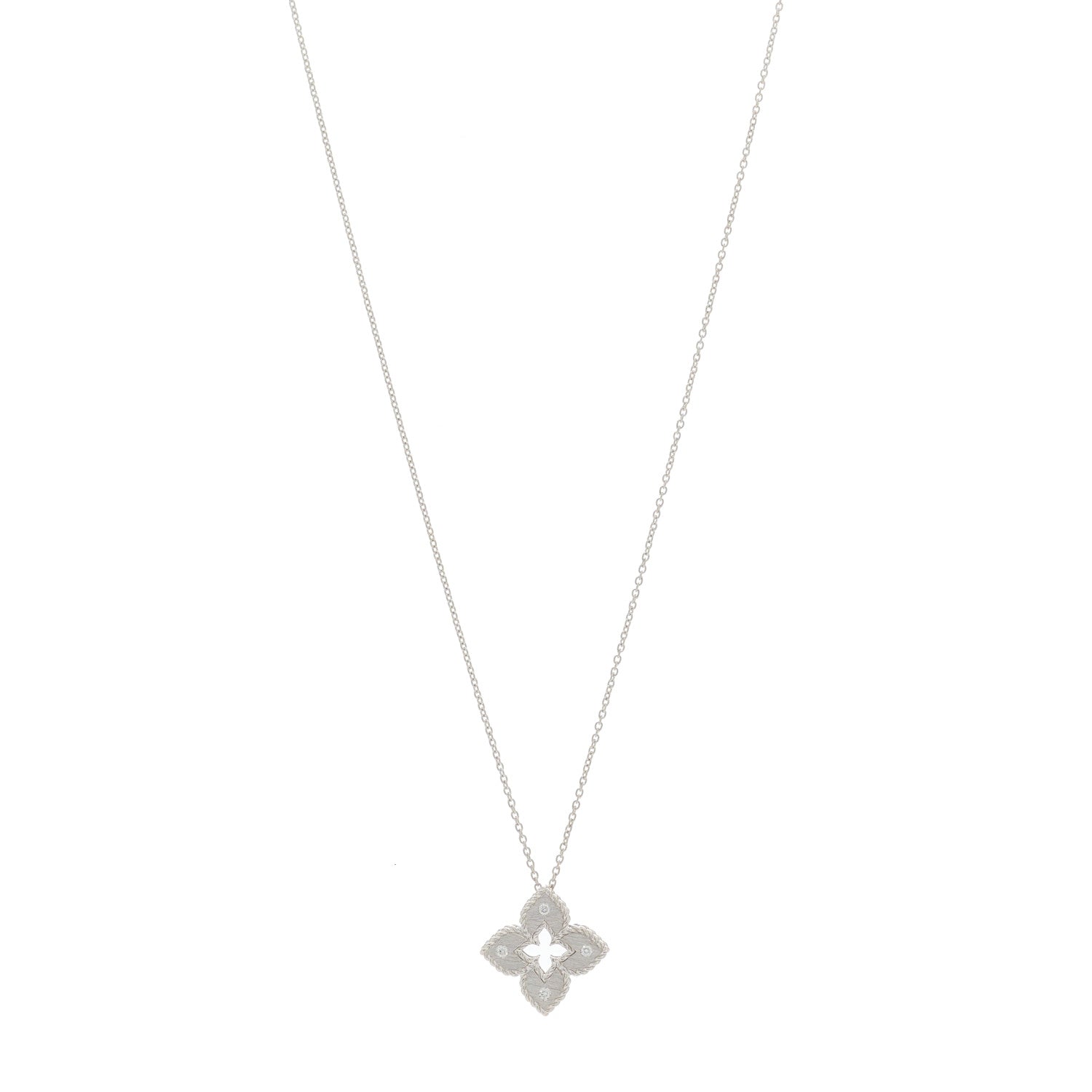 Roberto Coin 18K White Gold Diamond Petite Venetian Princess Flower Pendant Necklace 1 of 6