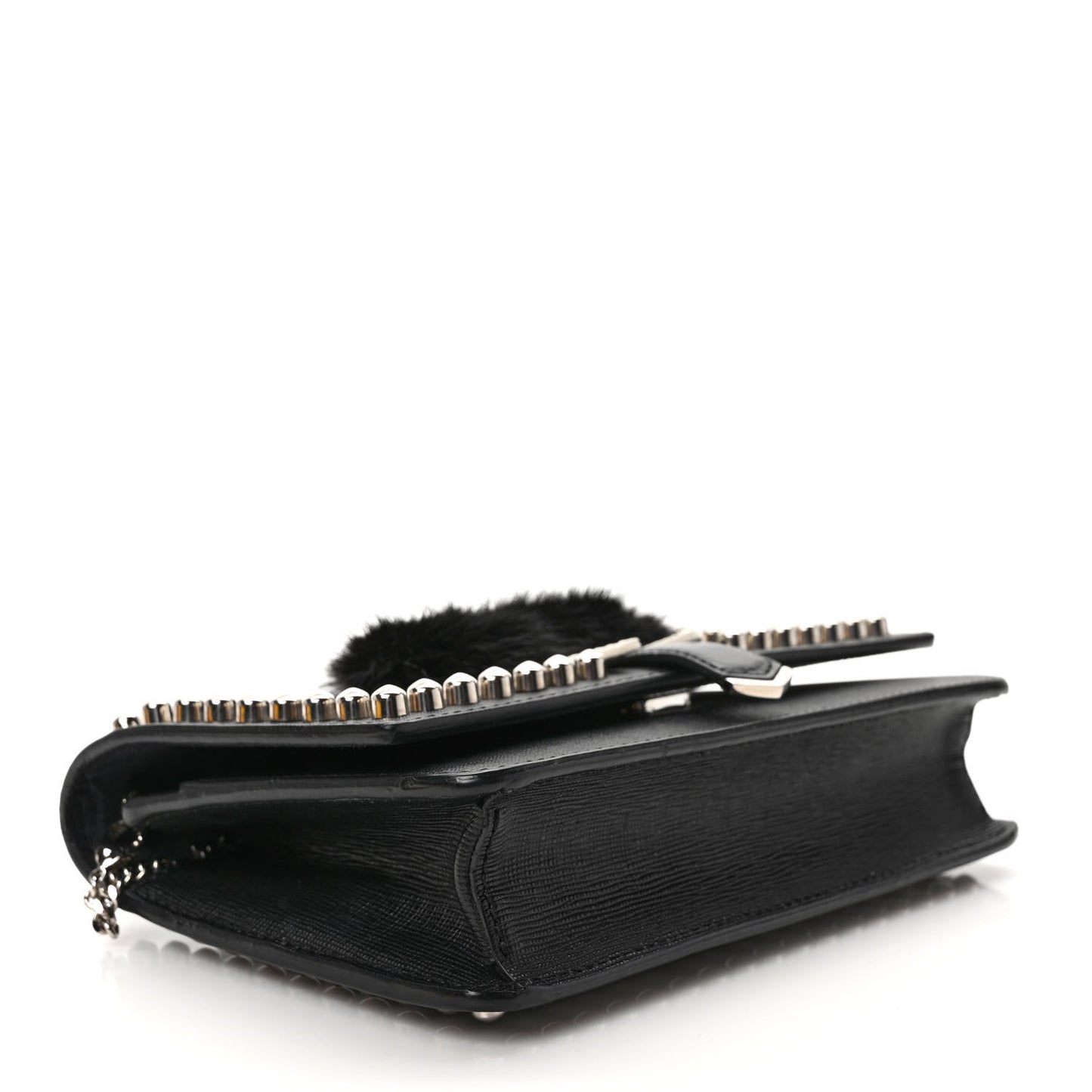 Vitello Elite Mink Fur Studded Karlito Tube Wallet on Chain Black