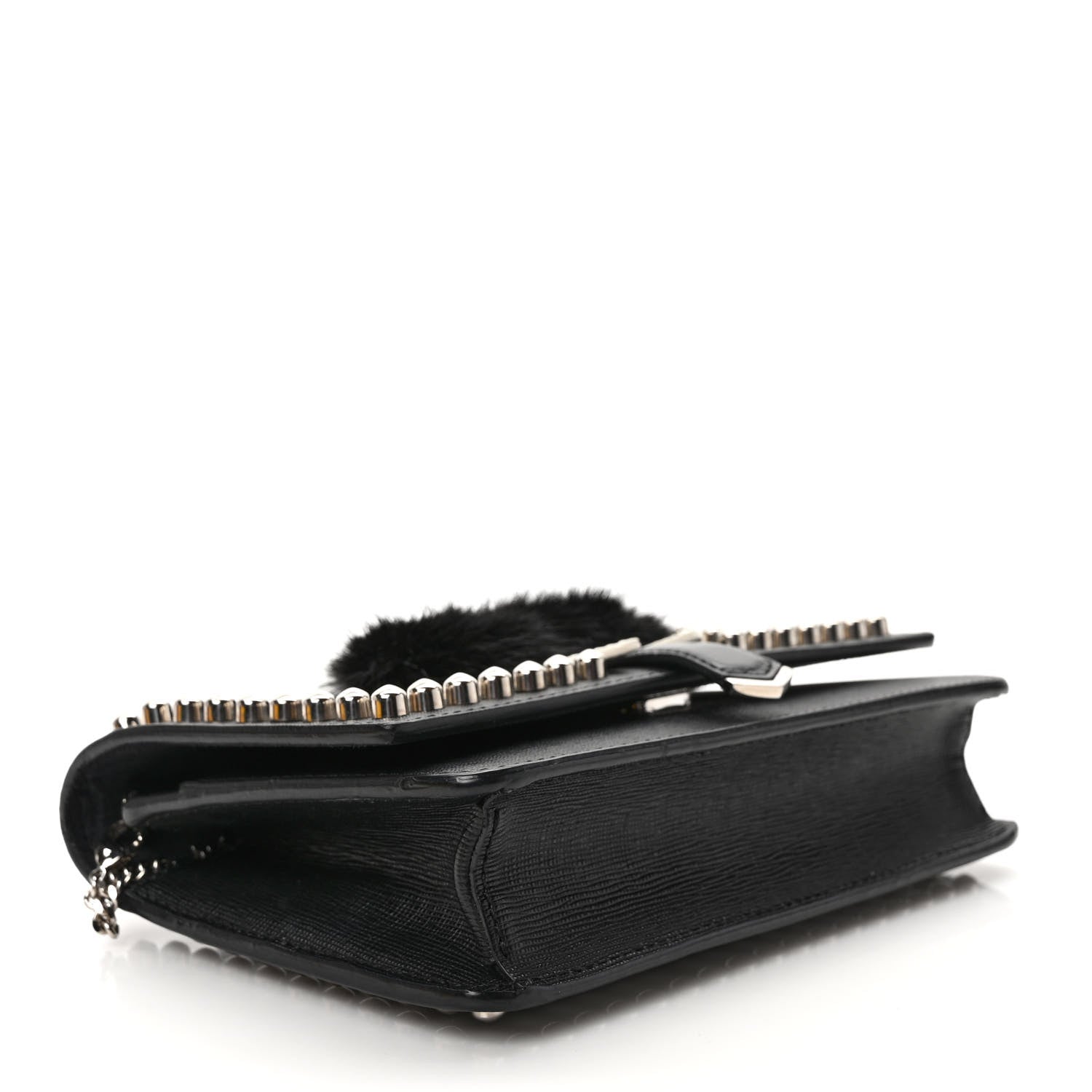Fendi Vitello Elite Mink Fur Studded Karlito Tube Wallet on Chain Black 4 of 11