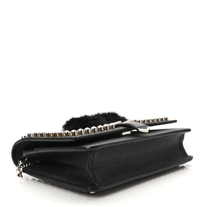 Fendi Vitello Elite Mink Fur Studded Karlito Tube Wallet on Chain Black 4 of 11