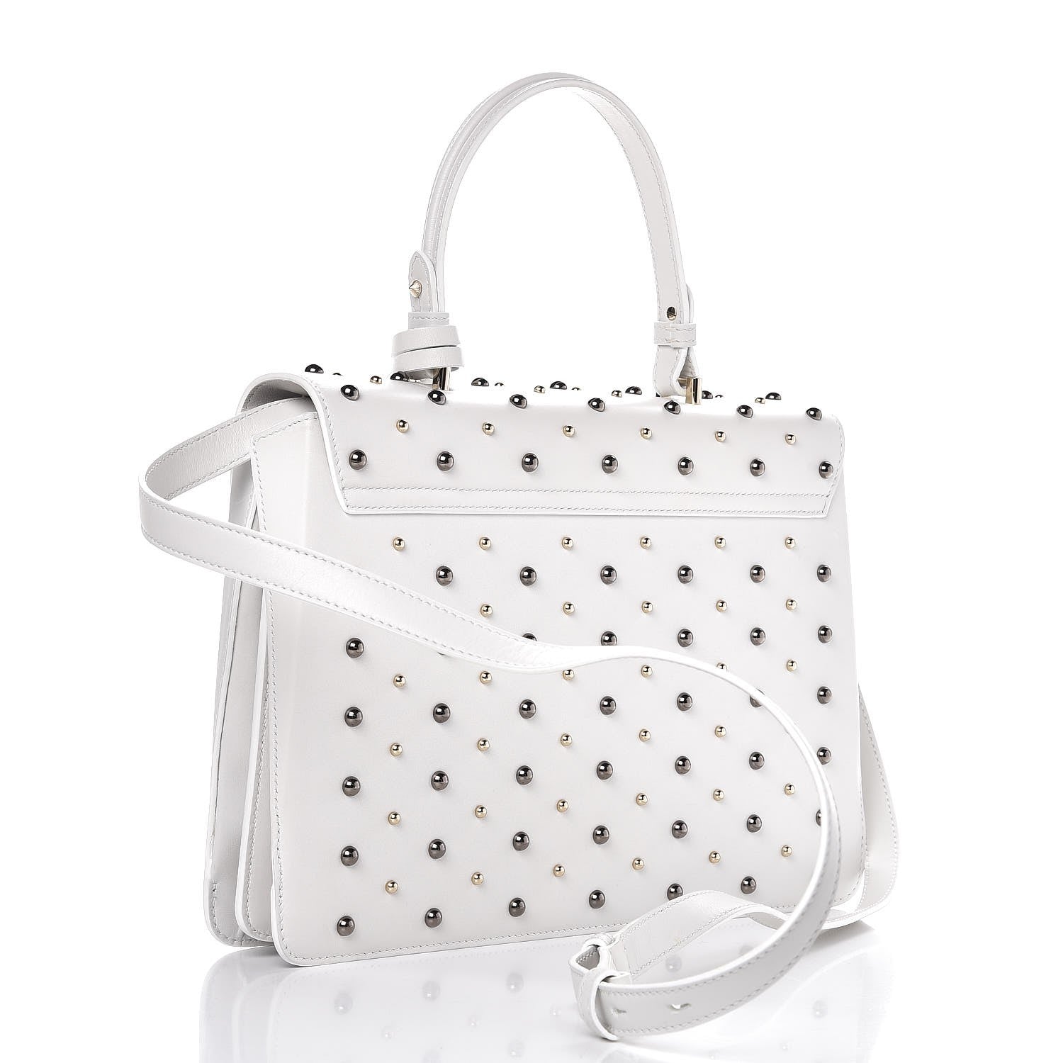 Versace Calfskin Studded Large DV One Satchel White 3 of 7