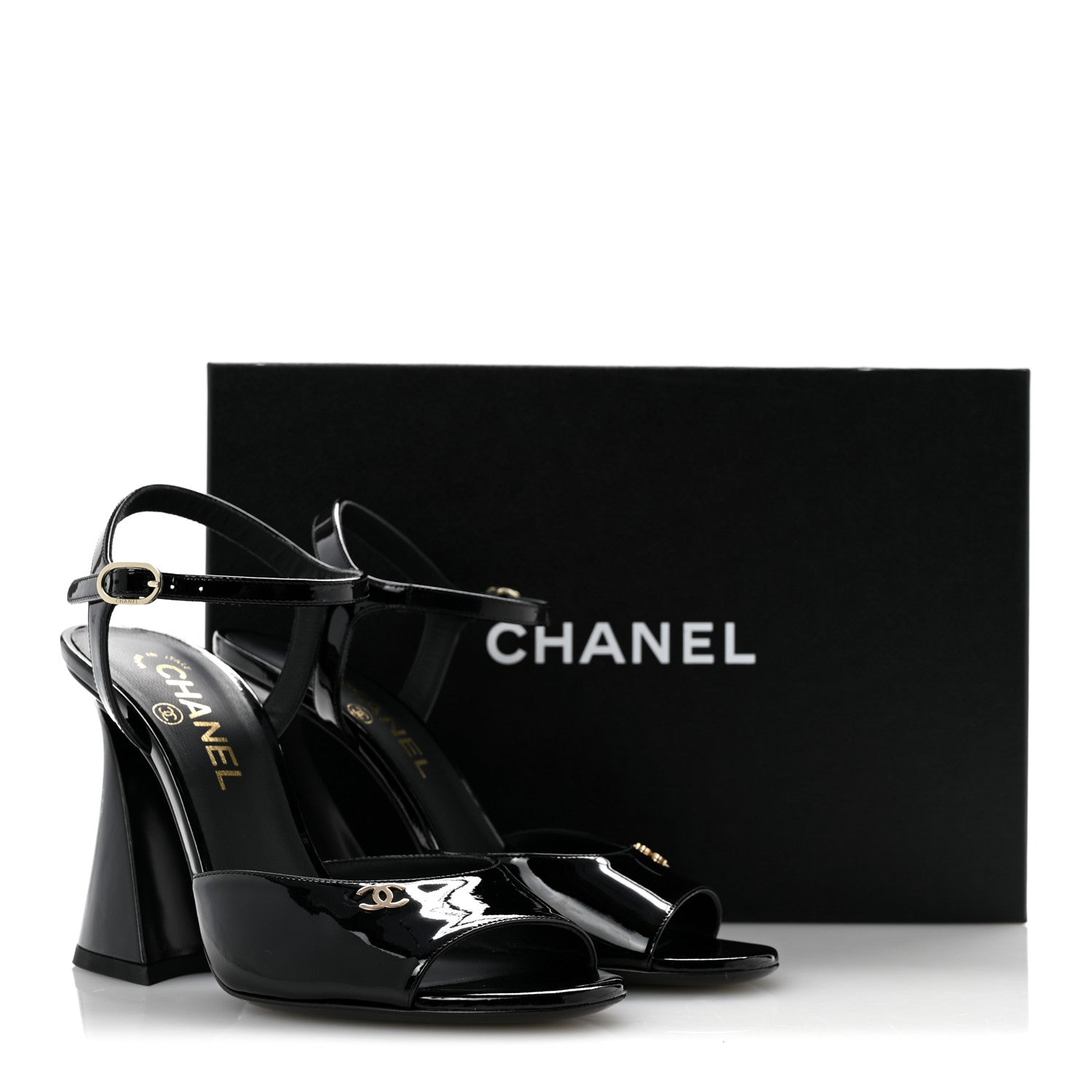 Chanel Patent Calfskin CC Clover Sandals 37.5 Black 10 of 10
