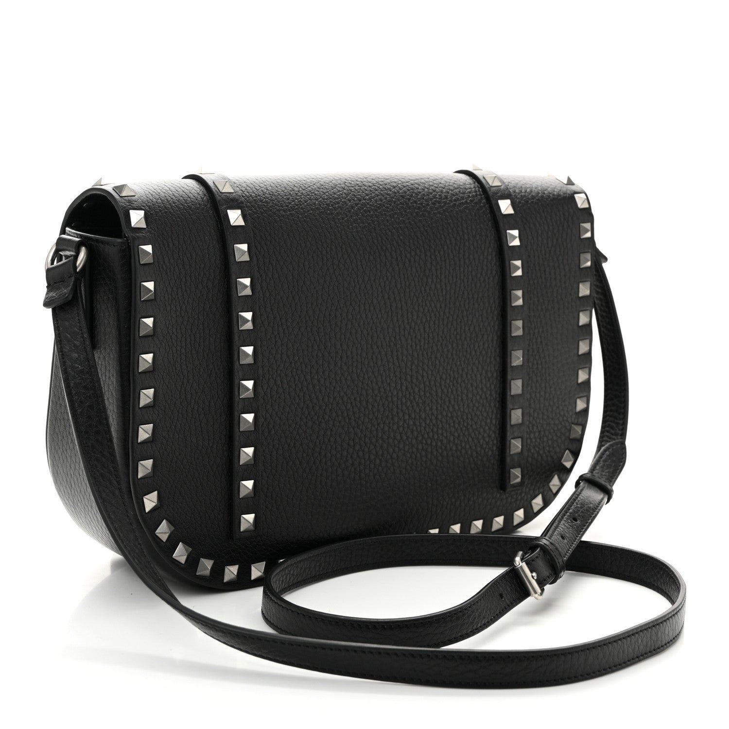 Valentino Garavani Pebbled Calfskin Large Rockstud Messenger Black 3 of 9
