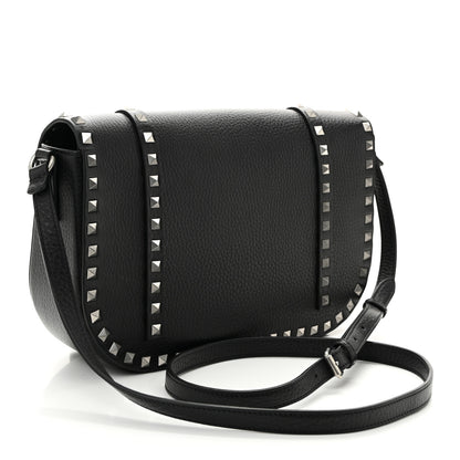 Valentino Garavani Pebbled Calfskin Large Rockstud Messenger Black 3 of 9