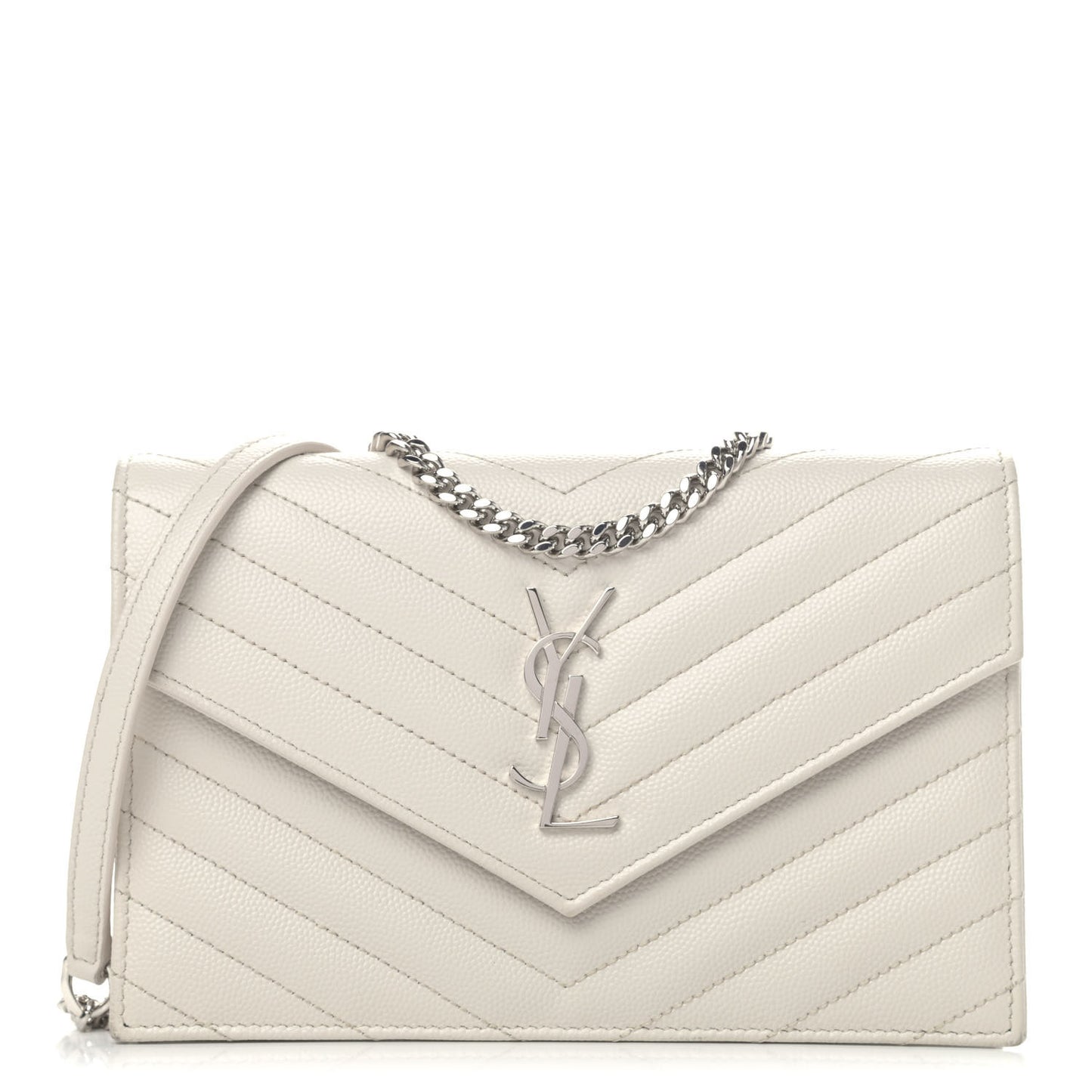 Grain De Poudre Matelasse Chevron Monogram Envelope Chain Wallet Optical White