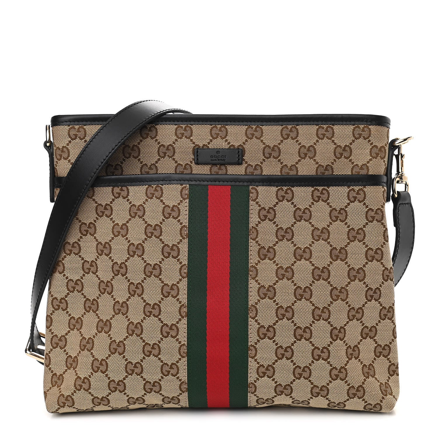 Gucci GG Monogram Web Flat Messenger Bag Black 1 of 11
