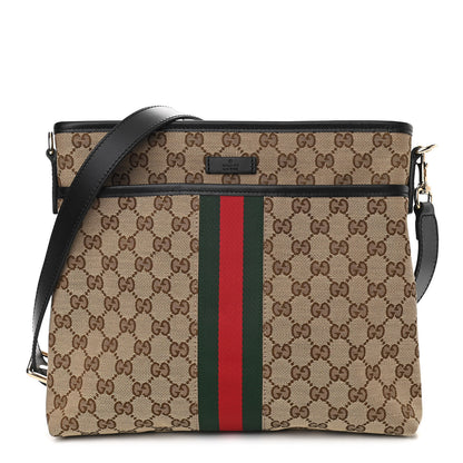 Gucci GG Monogram Web Flat Messenger Bag Black 1 of 11