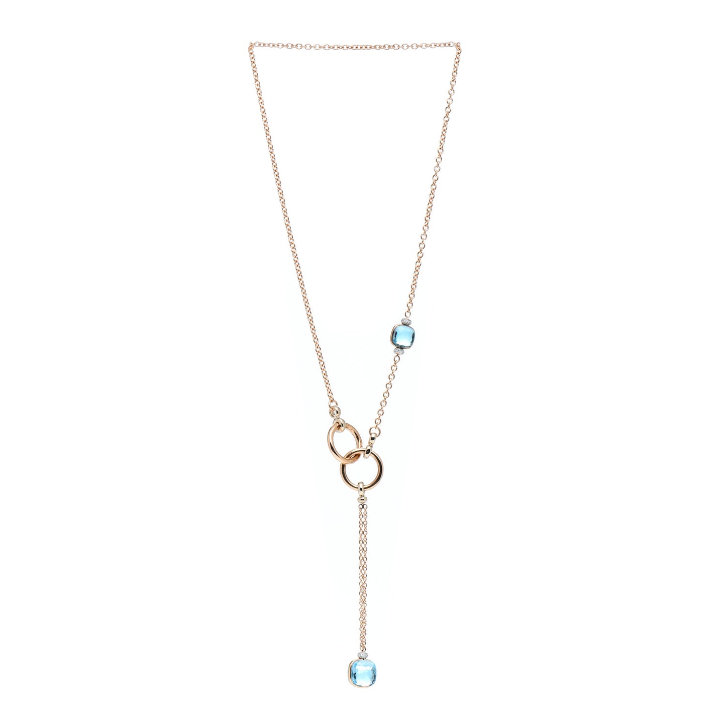 18K Rose Gold Diamond Blue Topaz Nudo Lariat Necklace