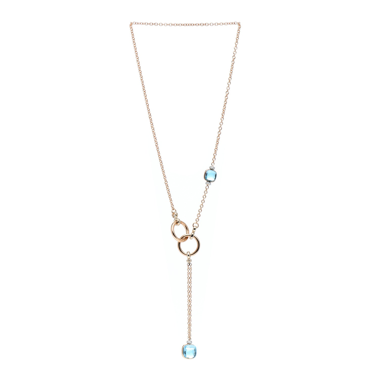 Pomellato 18K Rose Gold Diamond Blue Topaz Nudo Lariat Necklace 3 of 5