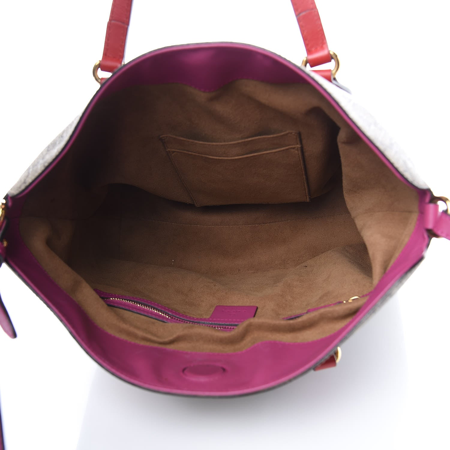 Gucci GG Supreme Monogram Linea A Foldover Tote Beige Hibiscus Red New Rosette 5 of 16