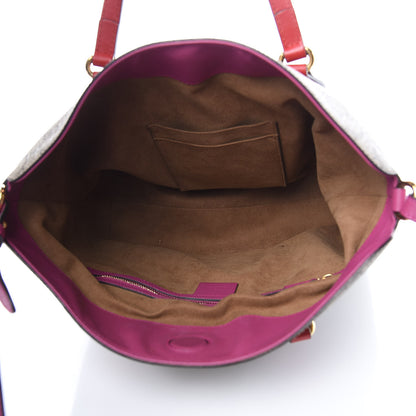 Gucci GG Supreme Monogram Linea A Foldover Tote Beige Hibiscus Red New Rosette 5 of 16