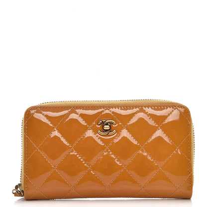 Chanel Patent Quilted Small Zip Around Wallet Camel 1 of 8
