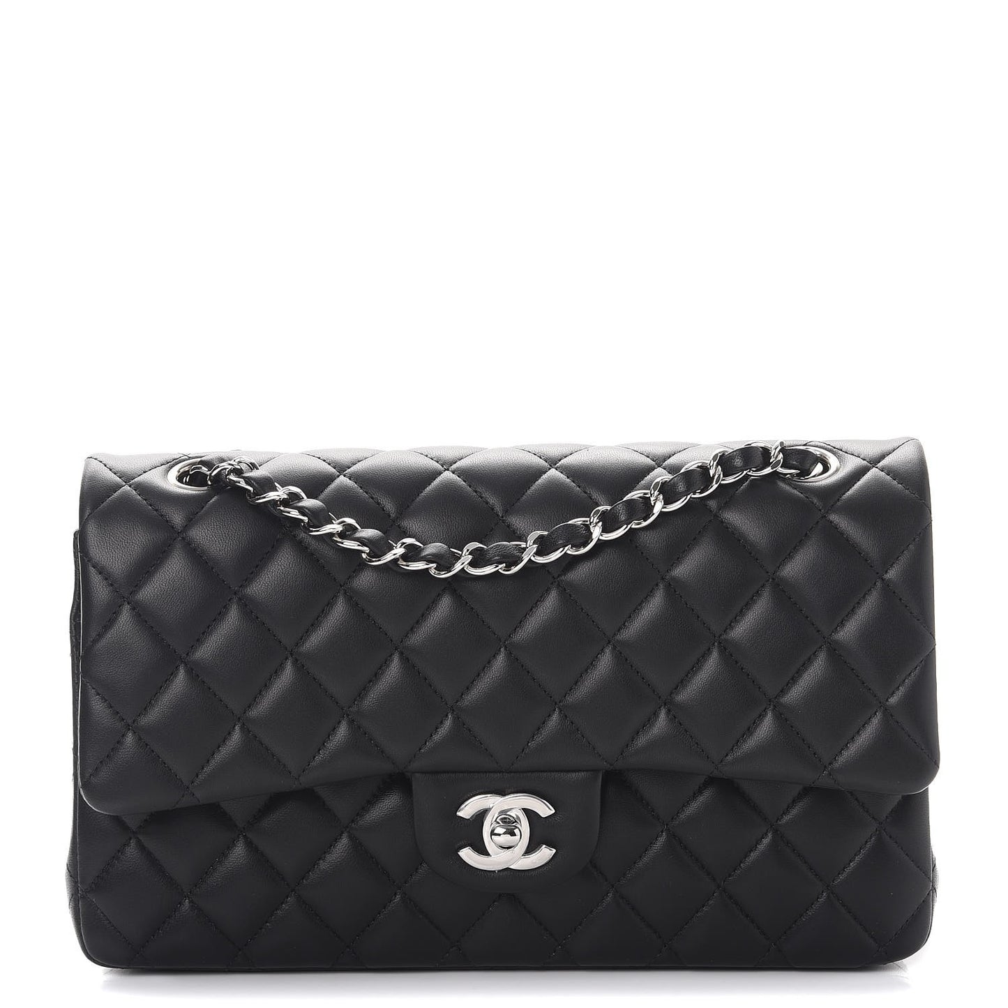 Lambskin Quilted Medium Double Flap Black