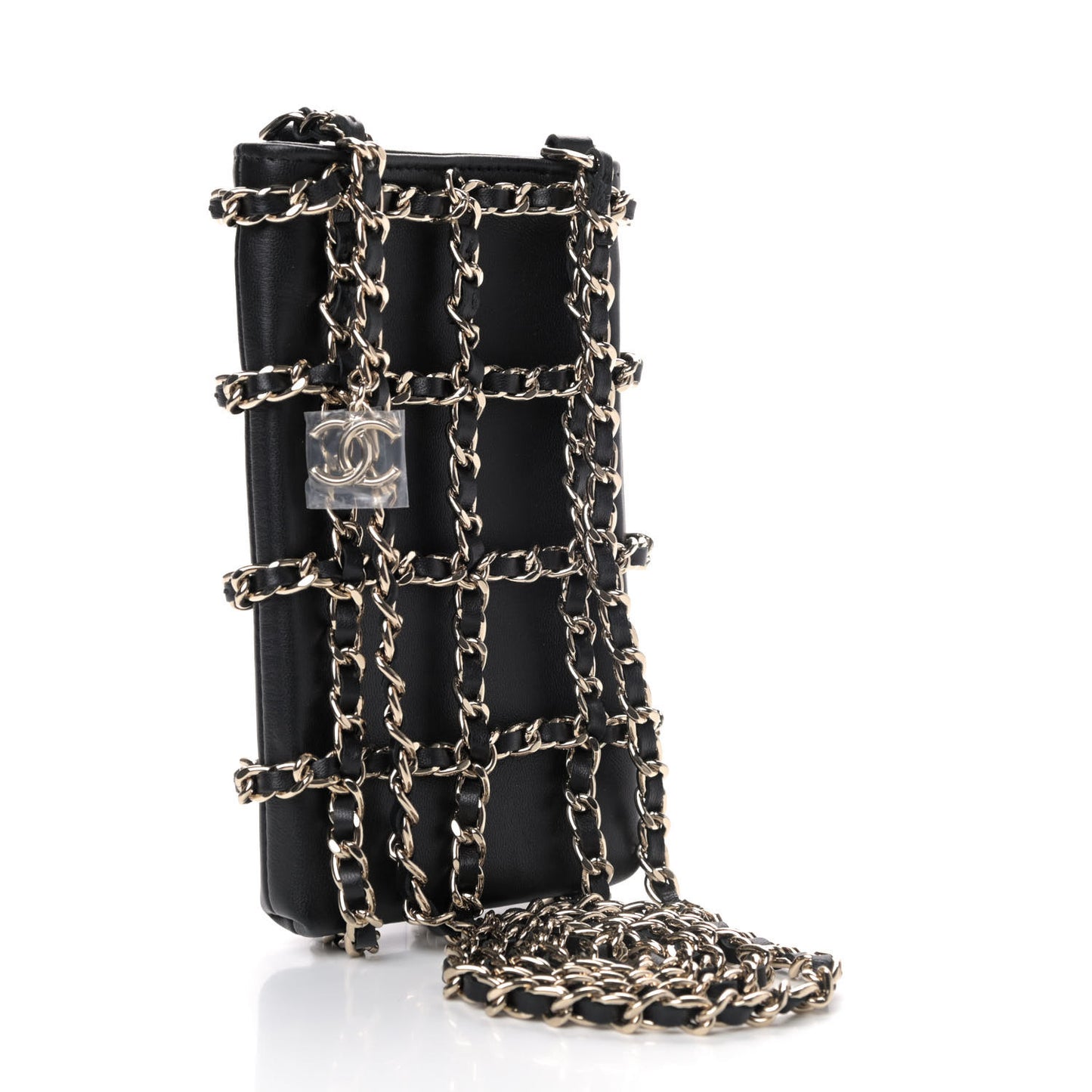 Lambskin Tech Me Out Clutch With Chain Black