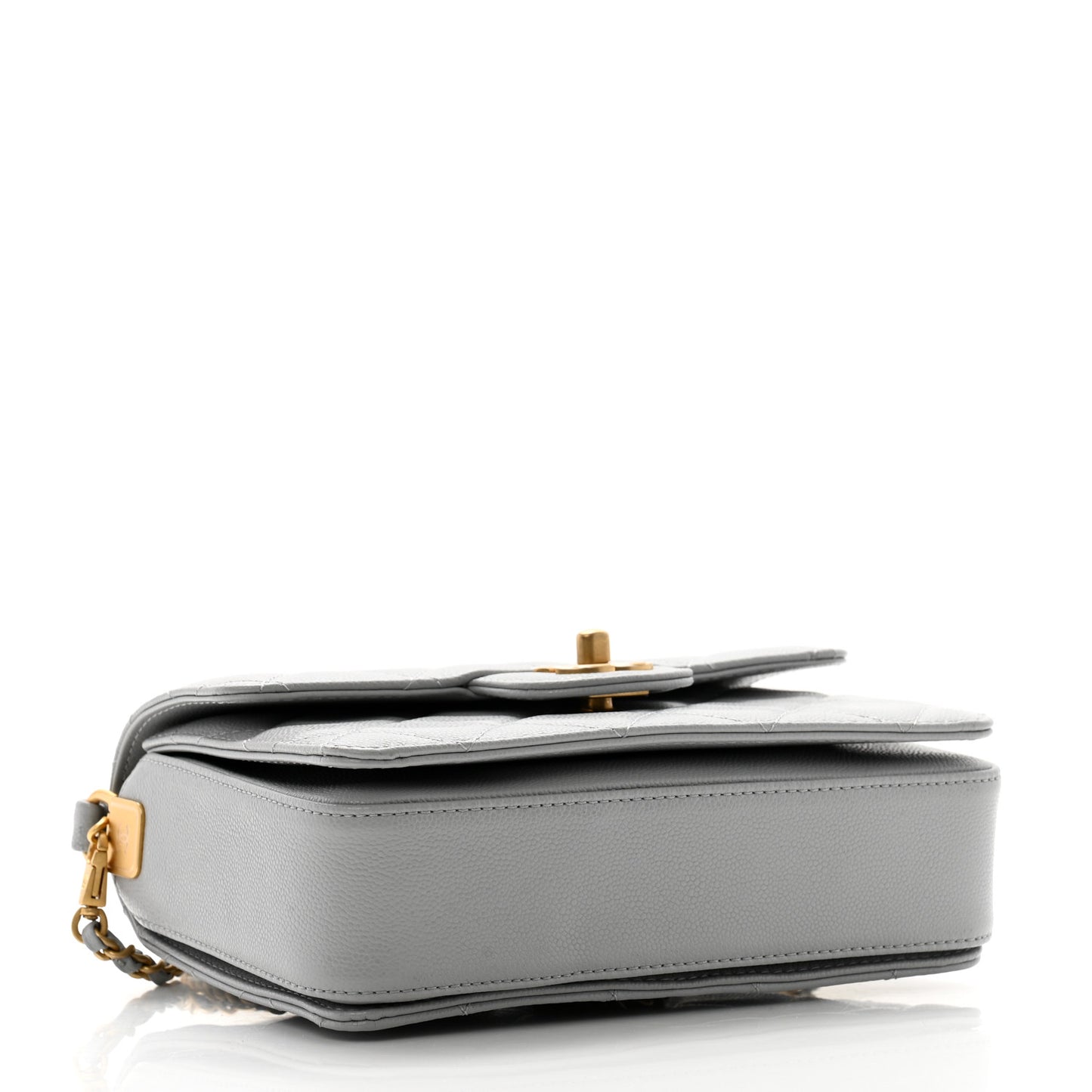 Shiny Caviar Quilted Mini Top Handle Flap Bag Grey